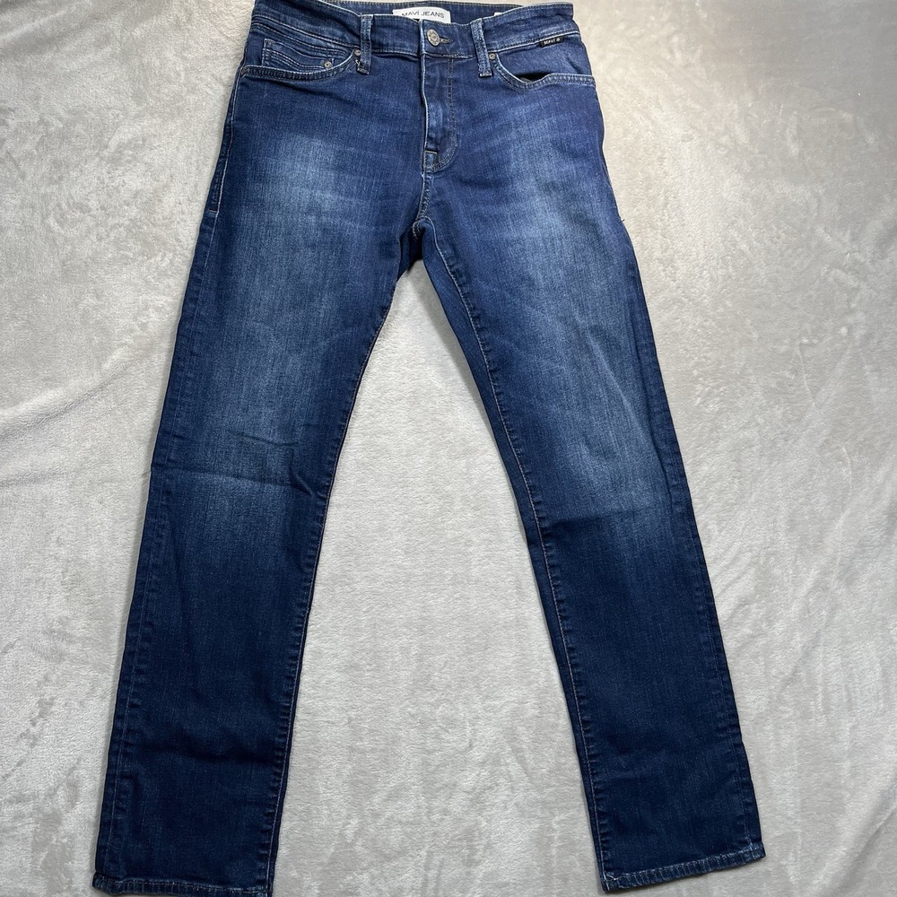 Mavi Jeans Men 29x31 Blue Zach Straight Leg Dark Wash Stretch Denim Whiskered